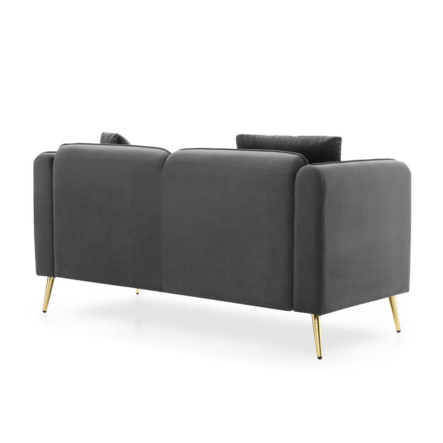 59” Modern Upholstered Velvet Loveseat Sofa 2 Seater Couch with Removable Cushions Side Pocket Mid-Century Tufted Living Room Set Gold Metal Legs,2 Pillows Included,Grey