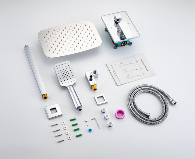 Ceiling Rainfall Shower Faucet Set 3-Function Bathroom Shower Fixtures with Waterfall Tub Spout Wall Mount 10 inch Rain Shower Head