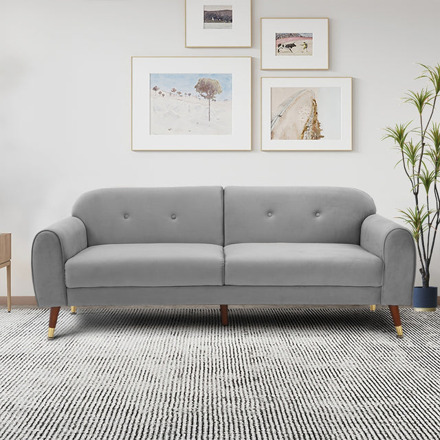 Lovetseat with wood legs, Light grey velvet
