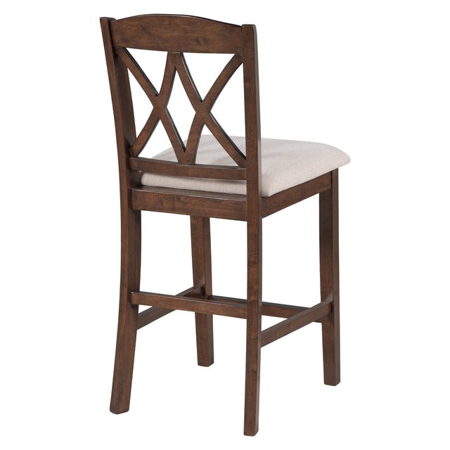 TOPMAX Casual Counter Height Wood Upholstered Dining Chairs with Cross Backs, Set of 4, Walnut+Beige