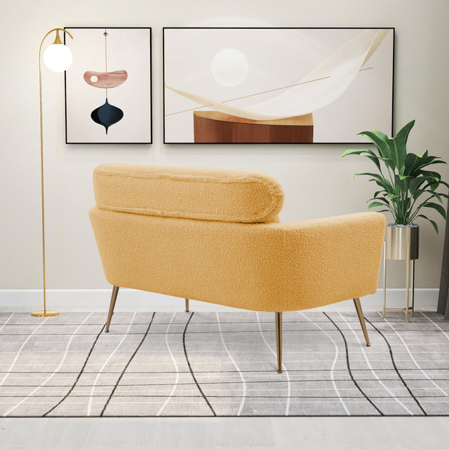 51"W Modern Boucle Loveseat Small Sofa Small Mini Room Couch Two-Seater Sofa With 2 Throw Pillows Gold Metal Legs for Small Space Office Studio Apartment Bedroom, Yellow Boucle