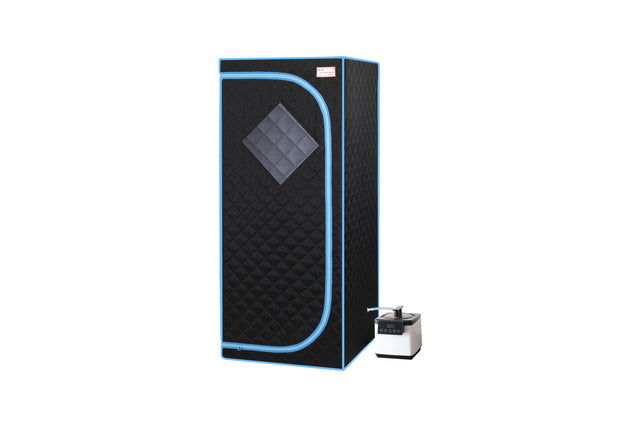 Full Size Portable Black Steam Sauna tent–Personal Home Spa, with Steam Generator, Remote Control, Foldable Chair, Timer and PVC Pipe Connector Easy to Install.Fast heating, with FCC Certification