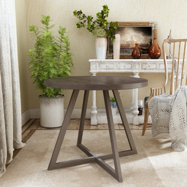 TOPMAX Mid-Century Wood Round Dining Table with X-shape Legs for Small Places, Gray