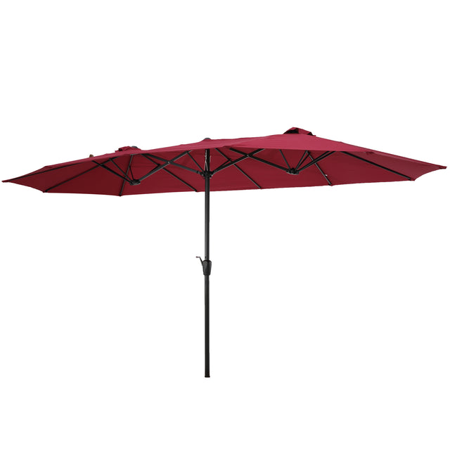 15x9ft Large Double-Sided Rectangular Outdoor Twin Patio Market Umbrella w/Crank-burgundy