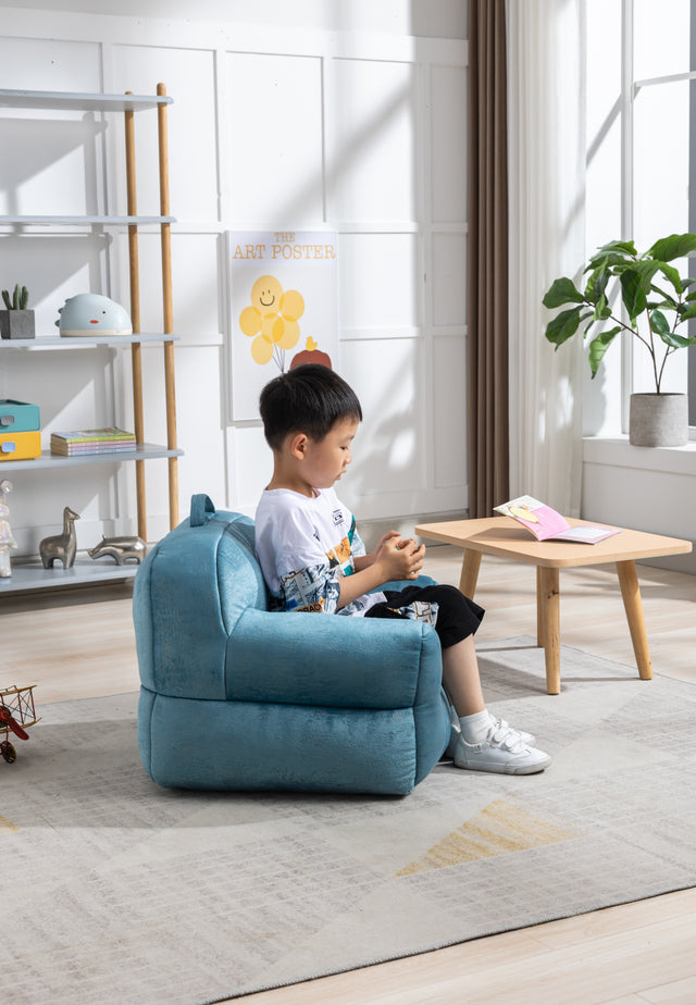 Kid's Bean Bag Chair Velvet Fabric Memory Sponge Stuffed Bean Bag Chair For Children,Blue