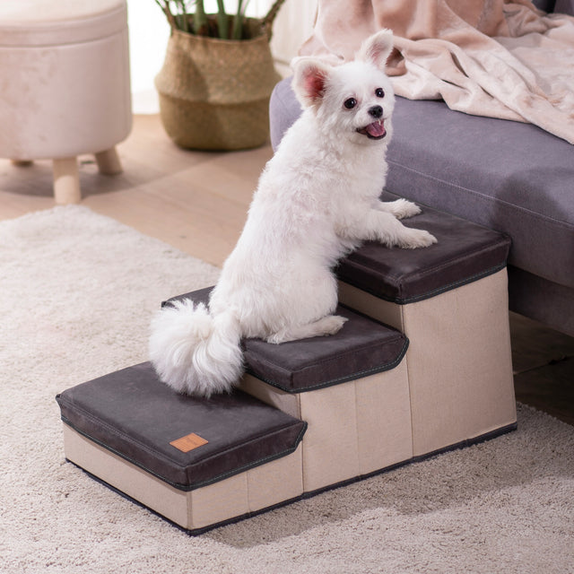 3 Tiers  Foldable Dog Stairs,Pet Steps for Small to Medium Dogs,Dog Ladder Storage Stepper for Bed Sofa Couch