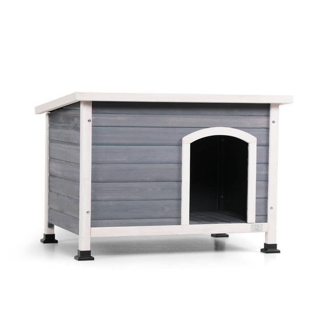 Outdoor Wooden Dog House with Hinges,Raised Feet,Openable Asphalt Roof&Removable Floor