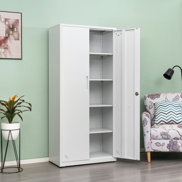 High Storage Cabinet with 2 Doors and 4 Partitions to Separate 5 Storage Spaces, Home/ Office Design