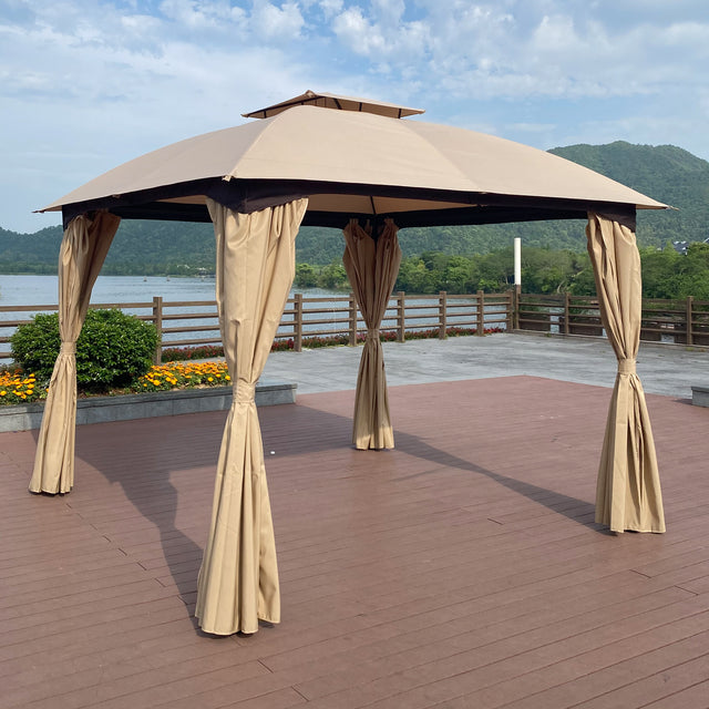 10x10 Ft Outdoor Patio Garden Gazebo Canopy, Outdoor Shading, Gazebo Tent With Curtains