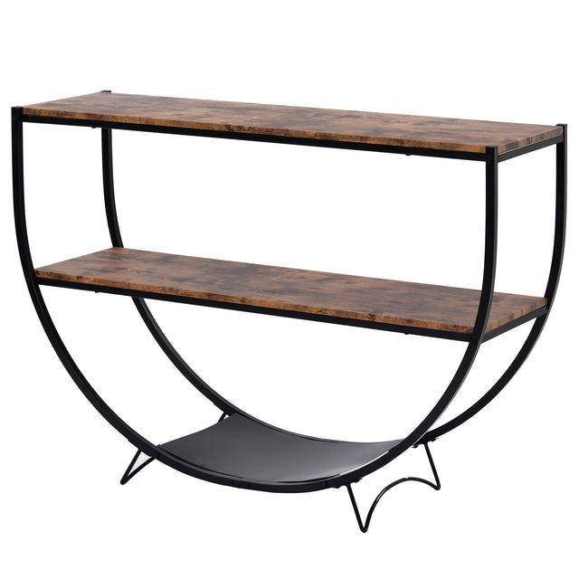 TREXM Rustic Industrial Design Demilune Shape Textured Metal Distressed Wood Console Table (Distressed Brown)