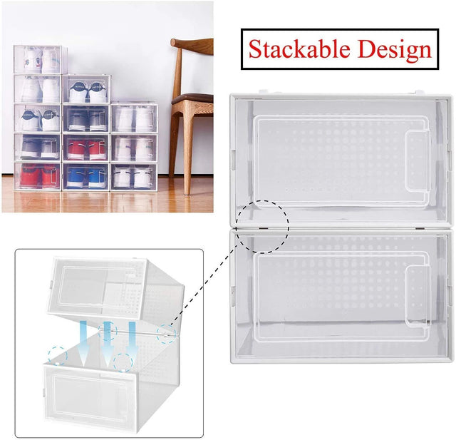 Foldable Shoe Box, Stackable Clear Shoe Storage Box - Storage Bins Shoe Container Organizer, 8 Pack,White
