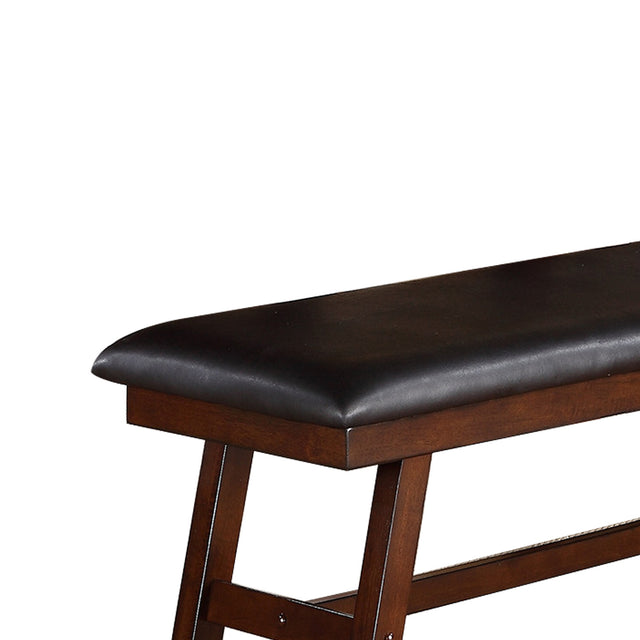 Black Faux Leathe Dining Bench, Dark Walnut