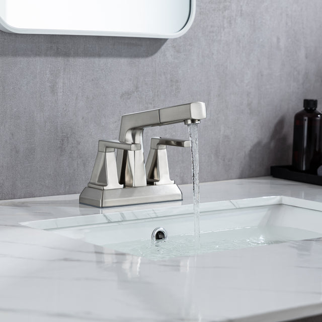 2 Handle Centerset Bathroom Sink Faucet  3 Hole with Pull Out Sprayer, 4 Inch Lavatory Faucet, Modern Vanity Faucet, Mixer Tap for Hot and Cold Water