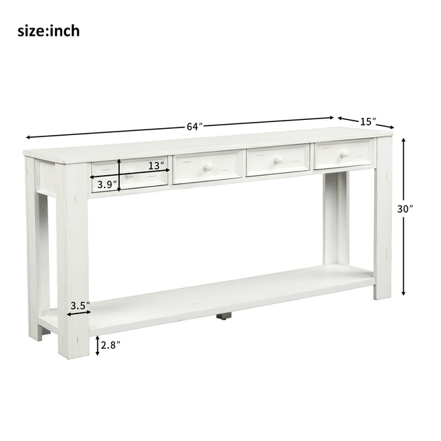 TREXM Console Table for Entryway Hallway Sofa Table with Storage Drawers and Bottom Shelf ( Antique White)