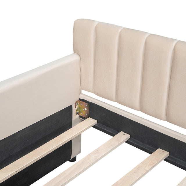 Twin Size Upholstered daybed with Drawers, Wood Slat Support, Beige