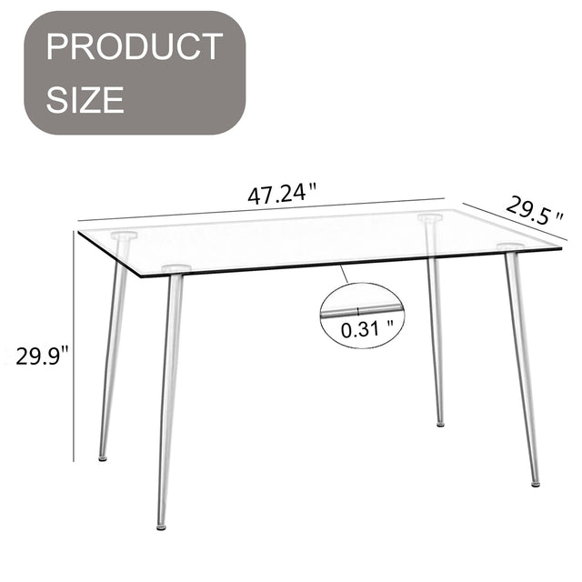 Glass dining table, dining chair set, 4 black dining chairs and 1 dining table Table size 47 "W x 29" D x 30 "H