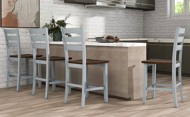 TOPMAX Farmhouse Wood Counter Height 5-Piece Dining Table Set with Drop Leaf, Kitchen Set with Wine Rack and Drawers for Small Places,  Cherry+Gray