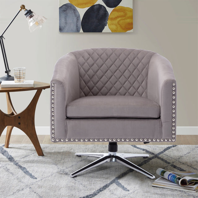 COOLMORE  Swivel  Barrel chair living room chair with nailheads and Metal base