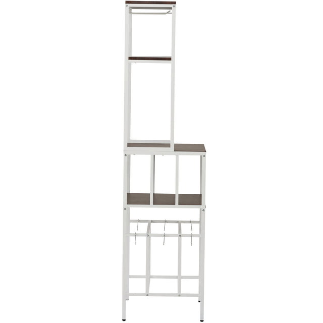 TOPMAX Updated Industrial Modern 5-Tier Baker Rack, Freestanding Bar Wine Rack Table with Glass& Cup Holders&Hooks,  Dark Brown