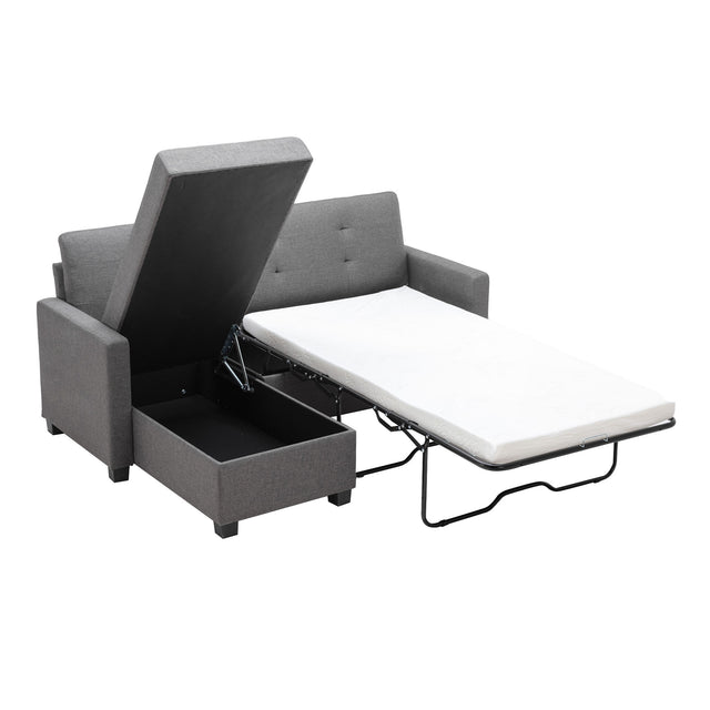 78.3" Convertible Sleeper Sofa Bed,Linen Pull Out Couch with Storage Chaise,Sleeper Counch with Memory Foam Mattress for  Small Space Living Room Bedroom Office,Gray