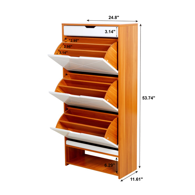Shoe Cabinet with 3 Flip Drawers Wooden Shoe Cabinet Organizer with Adjustable Shelves Freestanding Shoe Rack Storage Cabinet for Entrance Hallway Living Room Bedroom