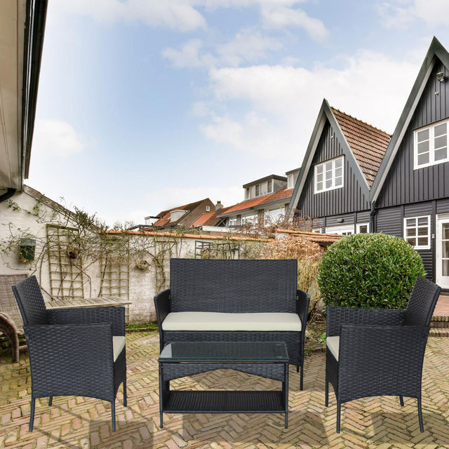 Patio outdoor rattan furniture -4 piece loveseat +2 armchair+coffie table for garden 4 PC Garden Patio Furniture ---------White cushion