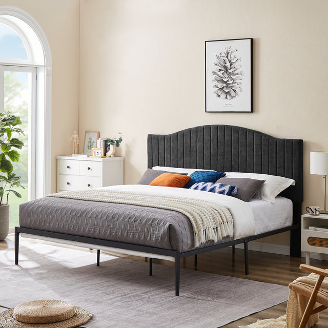 B111 King bed Beautiful line stripe cushion headboard  Strong iron frame with high temperature paint