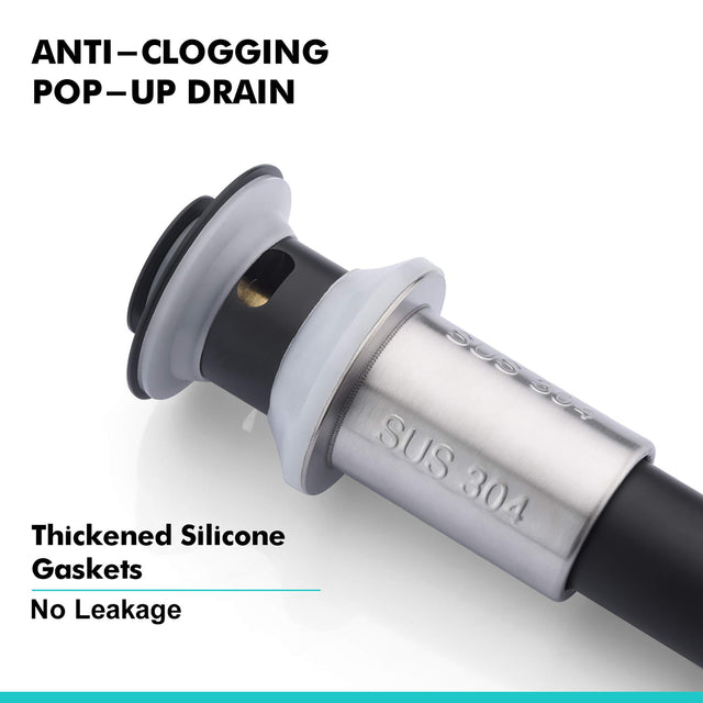 Sink Drain Stopper Bathroom 1.75 In, Pop-Up Drain Stainless Steel With Overflow Anti-Clogging for Vessel Sink Lavatory Vanity Sink Drain with Strainer Basket, Matte Black