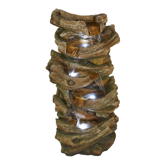 Indoor Outdoor  5-Tier Floor Rack Water Fall Fountain with White LED Light for Patio Yard Garden Lawn