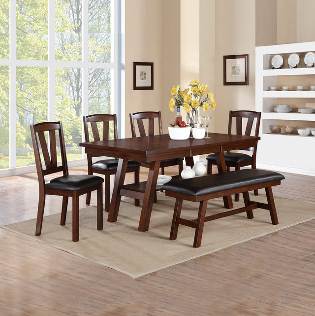 Black Faux Leathe Dining Bench, Dark Walnut