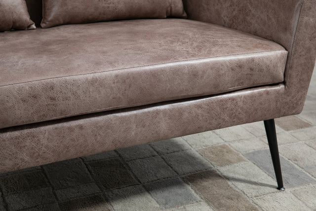 51"W Classical Loveseat Small Sofa Small Mini Room Couch Two-Seater Sofa With 2 Throw Pillows Black Metal Legs for Small Space Office Studio Apartment Bedroom, Taupe Bronzing Suede
