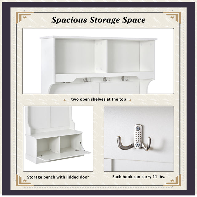 ON-TREND Hall Tree with 4 Hooks, Coat Hanger, Entryway Bench, Storage Bench, 3-in-1 Design, for Livingroom, Hallway (white)