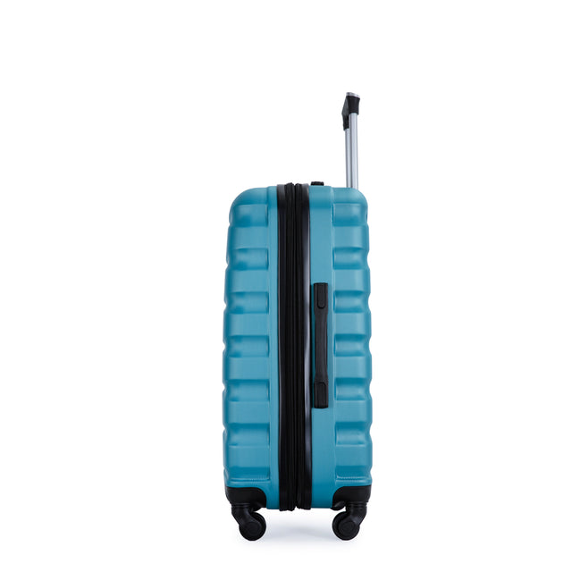 Expandable 3 Piece Luggage Sets ABS Lightweight Suitcase with Two Hooks, Spinner Wheels, TSA Lock, (20/24/28) Cyan