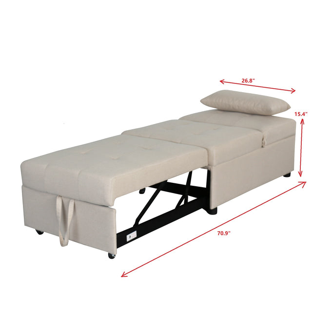 Folding Ottoman, Sofa Bed, Chair (Beige)