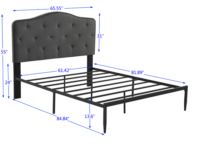 B113 Queen bed, Beautiful headboard with buttons  Strong iron frame with high temperature paint