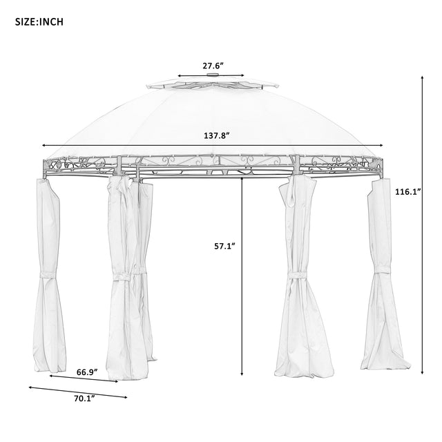[VIDEO provided] U-style Outdoor Gazebo Steel Fabric Round Soft Top Gazebo，Outdoor Patio Dome Gazebo with Removable Curtains