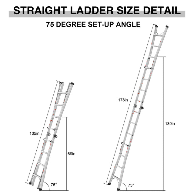 Multi position foldable engineering multifunctional aluminum alloy ladder A-type ladder straight ladder 17ft for home