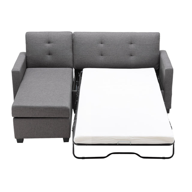 78.3" Convertible Sleeper Sofa Bed,Linen Pull Out Couch with Storage Chaise,Sleeper Counch with Memory Foam Mattress for  Small Space Living Room Bedroom Office,Gray