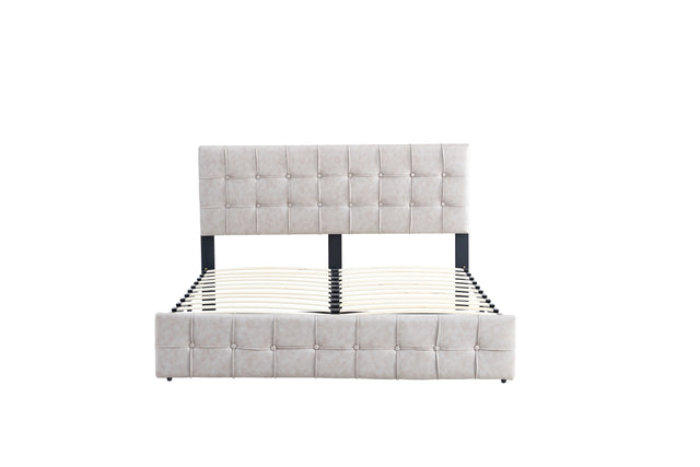 King Size Bed Frame Modern Upholstered Platform Bed Frame Lights and Height Adjustable Headboard, Square Stitched Button Tech cloth, No Box Spring Needed/Easy Assembly/Pack in 1-Box/Noise-Free (Beige)