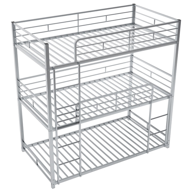 Metal Twin Size Triple Bunk Bed, Silver
