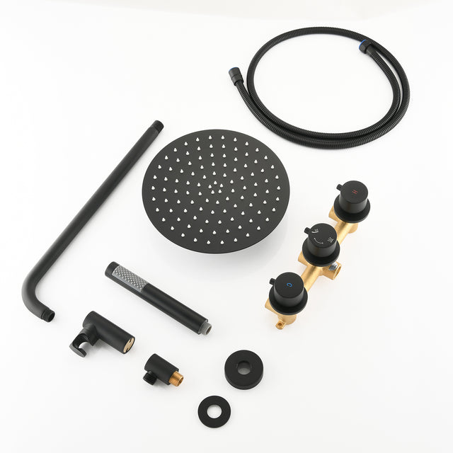 Contemporary matte black wall mounted bathroom shower set