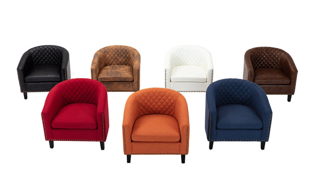 COOLMORE accent Barrel chair living room chair with nailheads and solid wood legs  Orange  linen