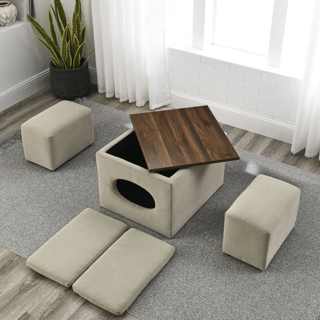 [Video] Welike Waterproof, oil-proof, scratch-proof 25"W Modern design hollow storage ottoman, upholstery, coffee table, two small footstools, easy storage and wide use