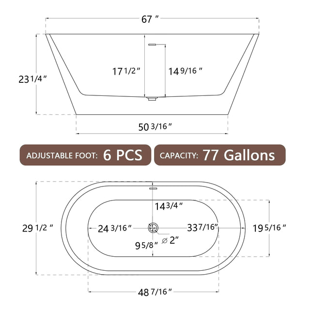 67" Acrylic Free Standing Tub - Classic Oval Shape Soaking Tub, Adjustable Freestanding Bathtub with Integrated Slotted Overflow and Chrome Pop-up Drain Anti-clogging Gloss White