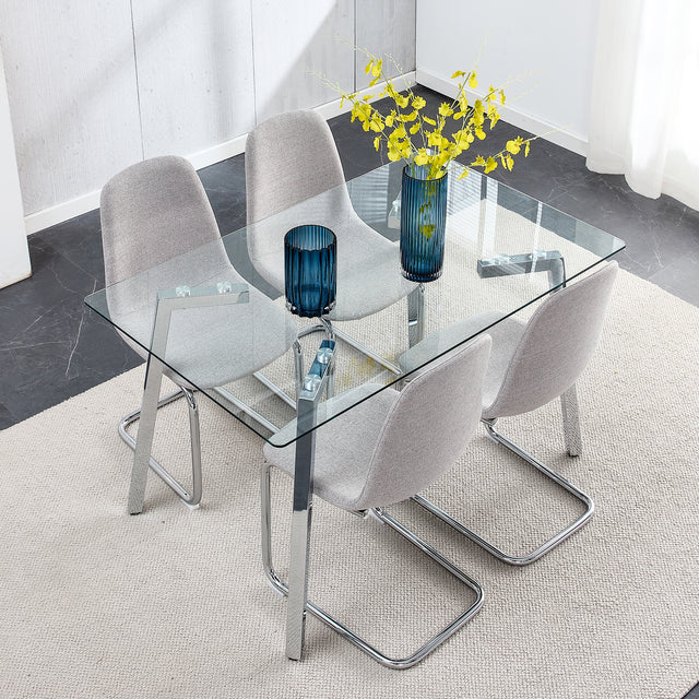 Dining Chairs Set of 4,Spoon shape Modern Style Dining Kitchen Room Upholstered Side Chairs， Accent Chairs with Soft Linen Fabric Cover Cushion Seat and plating Metal Legs Light Grey office chair