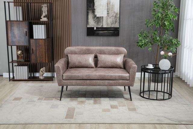 51"W Classical Loveseat Small Sofa Small Mini Room Couch Two-Seater Sofa With 2 Throw Pillows Black Metal Legs for Small Space Office Studio Apartment Bedroom, Taupe Bronzing Suede