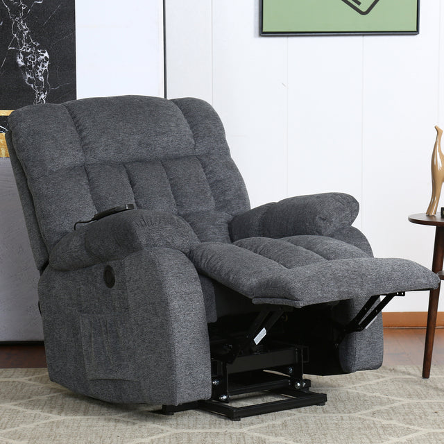 Electric lift recliner with heat therapy and massage, suitable for the elderly, heavy recliner, with modern padded arms and back, navy
