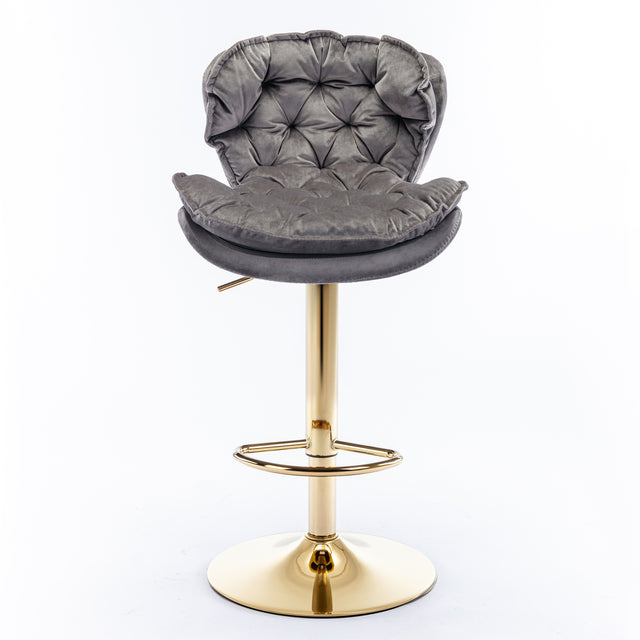 A&A Furniture,Swivel Bar Stools Set of 2, Velvet Counter Height Adjustable Barstools, Dining Bar Chairs Upholstered Modern Bar Stool for Kitchen Island, Cafe, Bar Counter, Dining Room（Gray)
