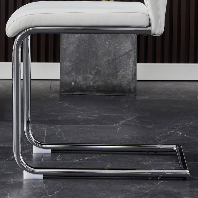 Modern Dining Chairs with Faux Leather Padded Seat Dining Living Room Chairs Upholstered Chair with Metal Legs Design for Kitchen, Living, Bedroom, Dining Room Side Chairs Set of 6 (White+PU Leather)
