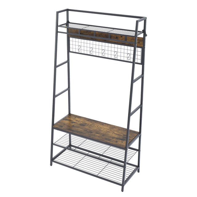 Coat Rack Entryway Organizer/ Hall Tree with Bench, Shoe Storage and Multiple Coat Hooks